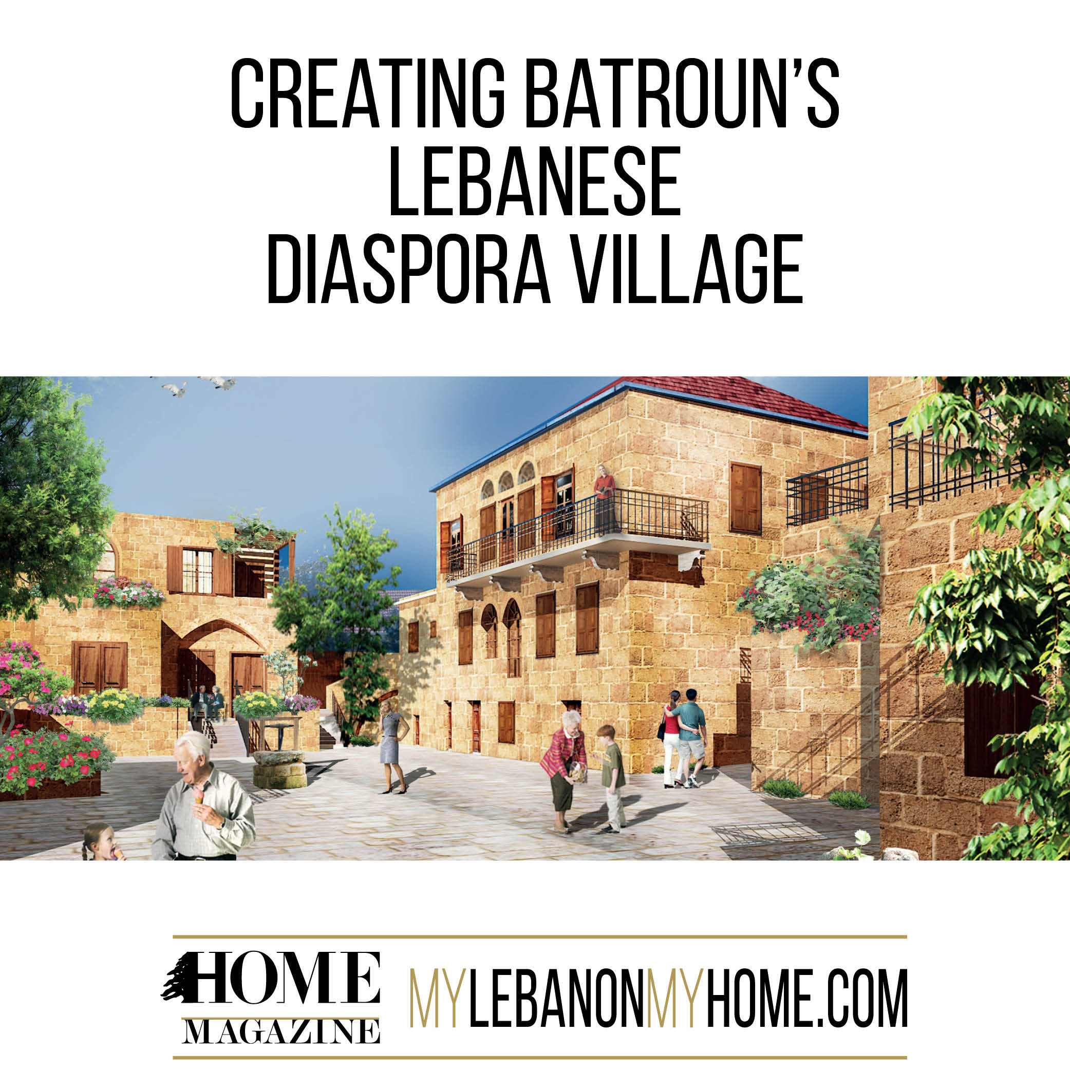 a village with the sky and some greenery scene with flowers and people around